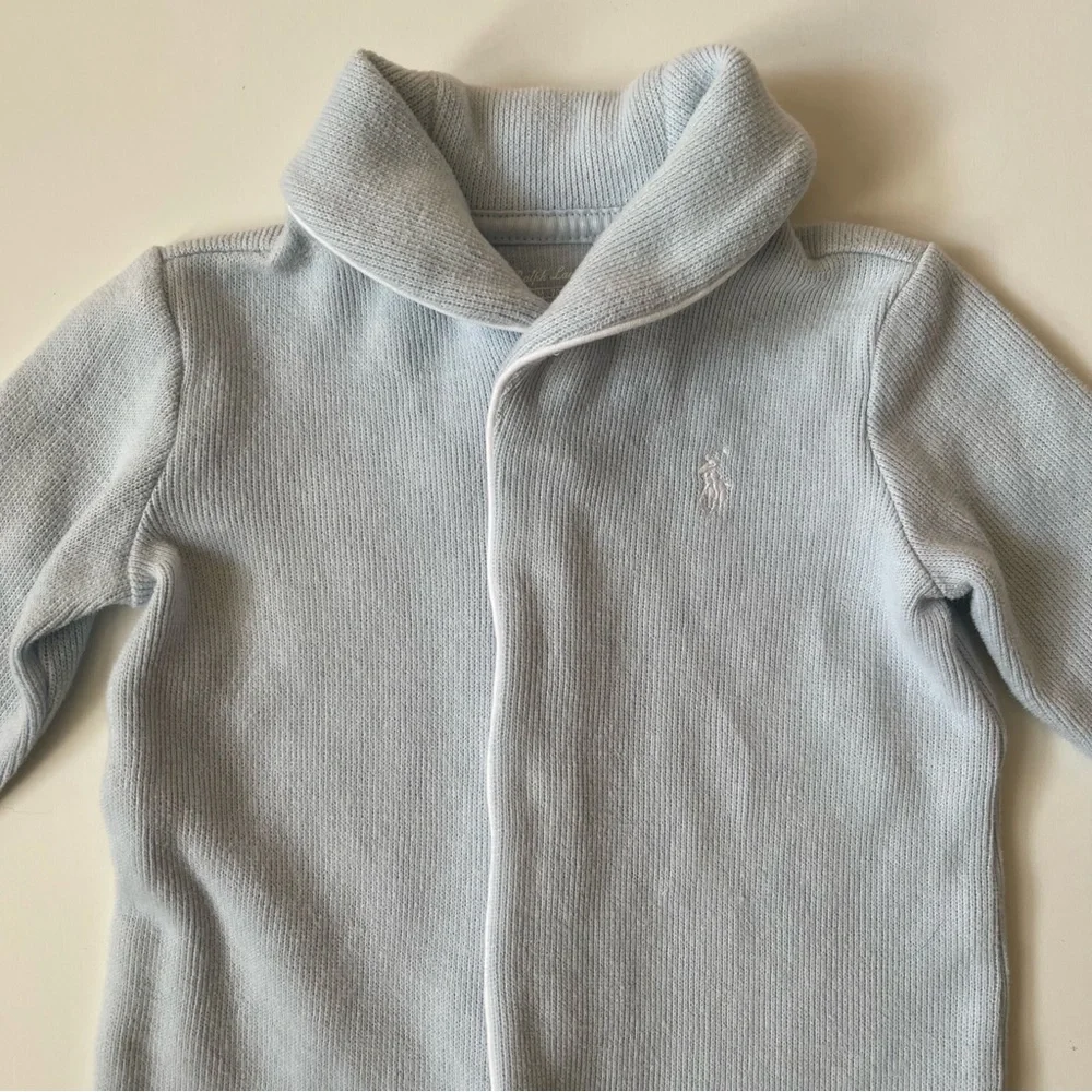 Ralph Lauren Childrenswear Unisex French Rib Shawl Light Blue Coverall - 6M